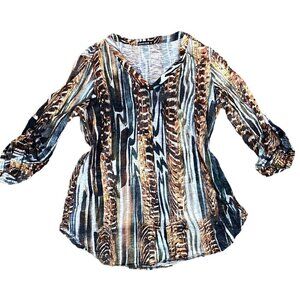 David Cline V-Neck Tunic Top Abstract Print Sz M #292K